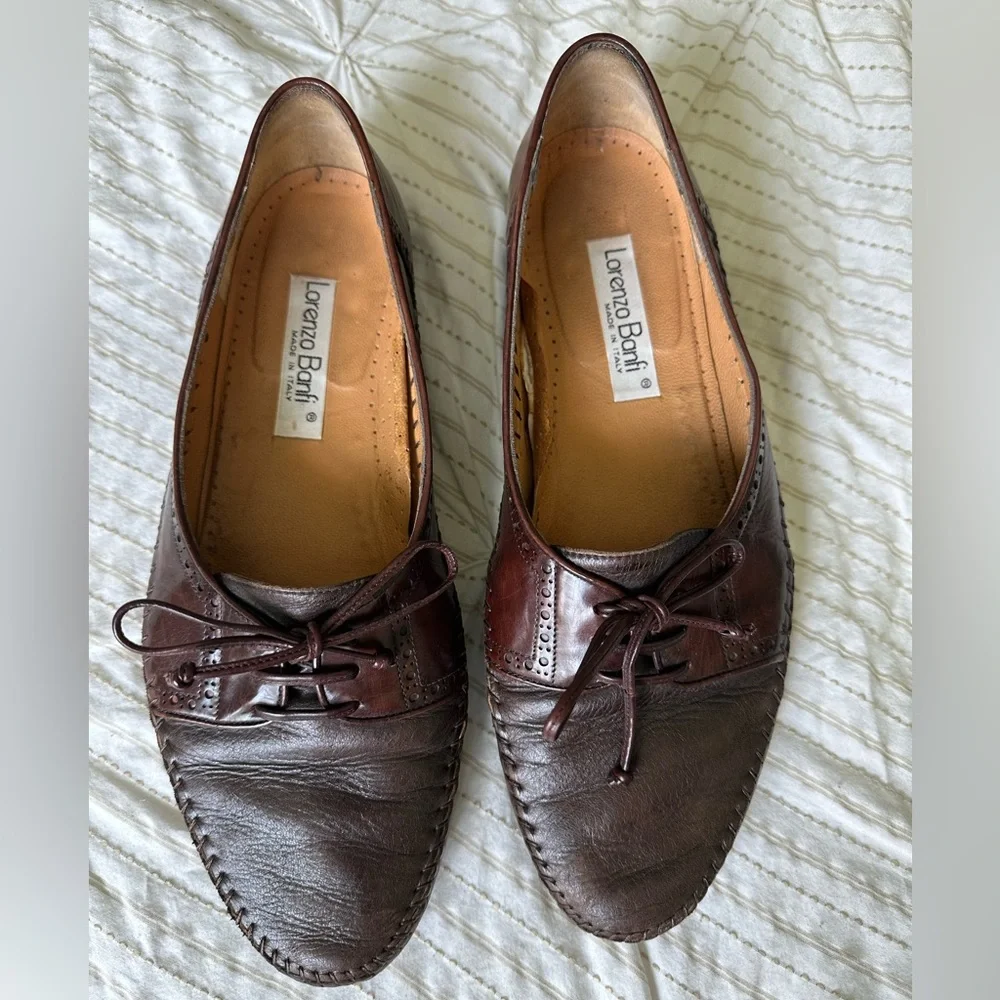 Vintage Lorenzo Banfi Handmade Italian Leather Loafers Men’s Brown Lace Up 11.5